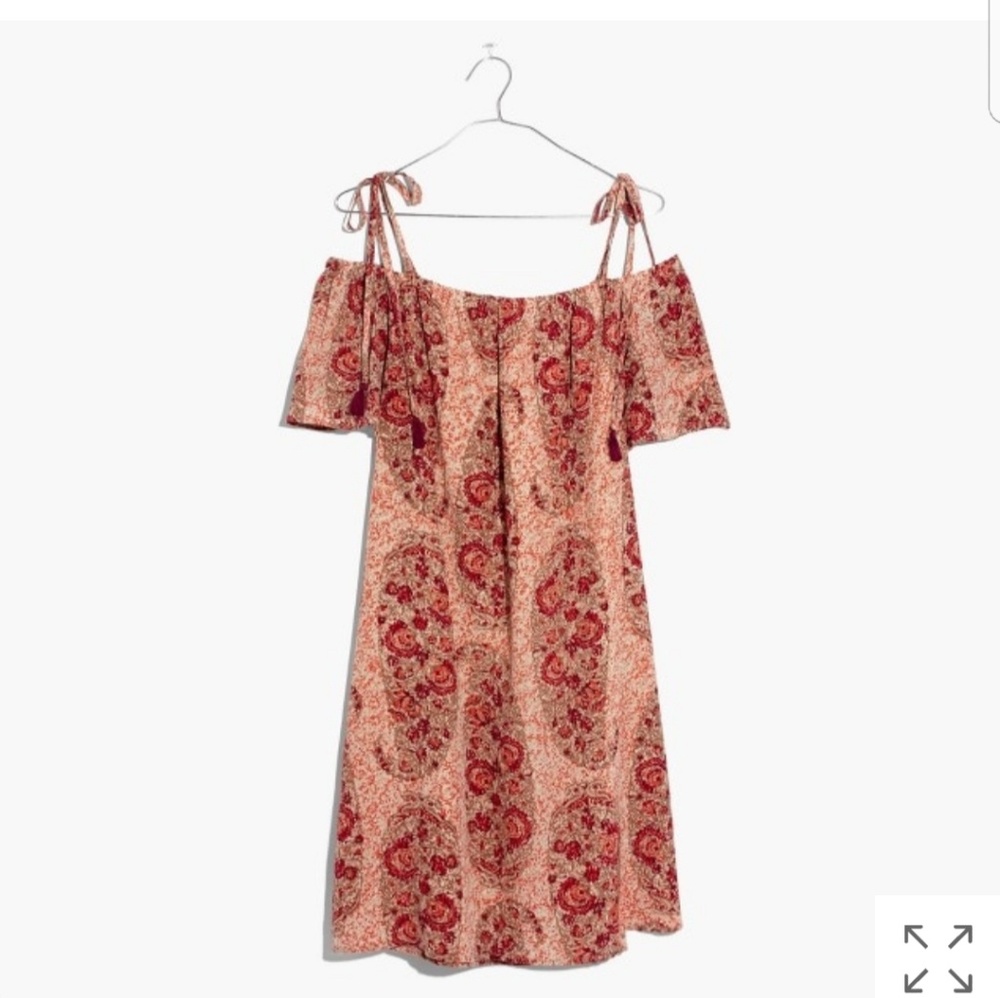 Madewell silk cold-shoulder dress in paisley